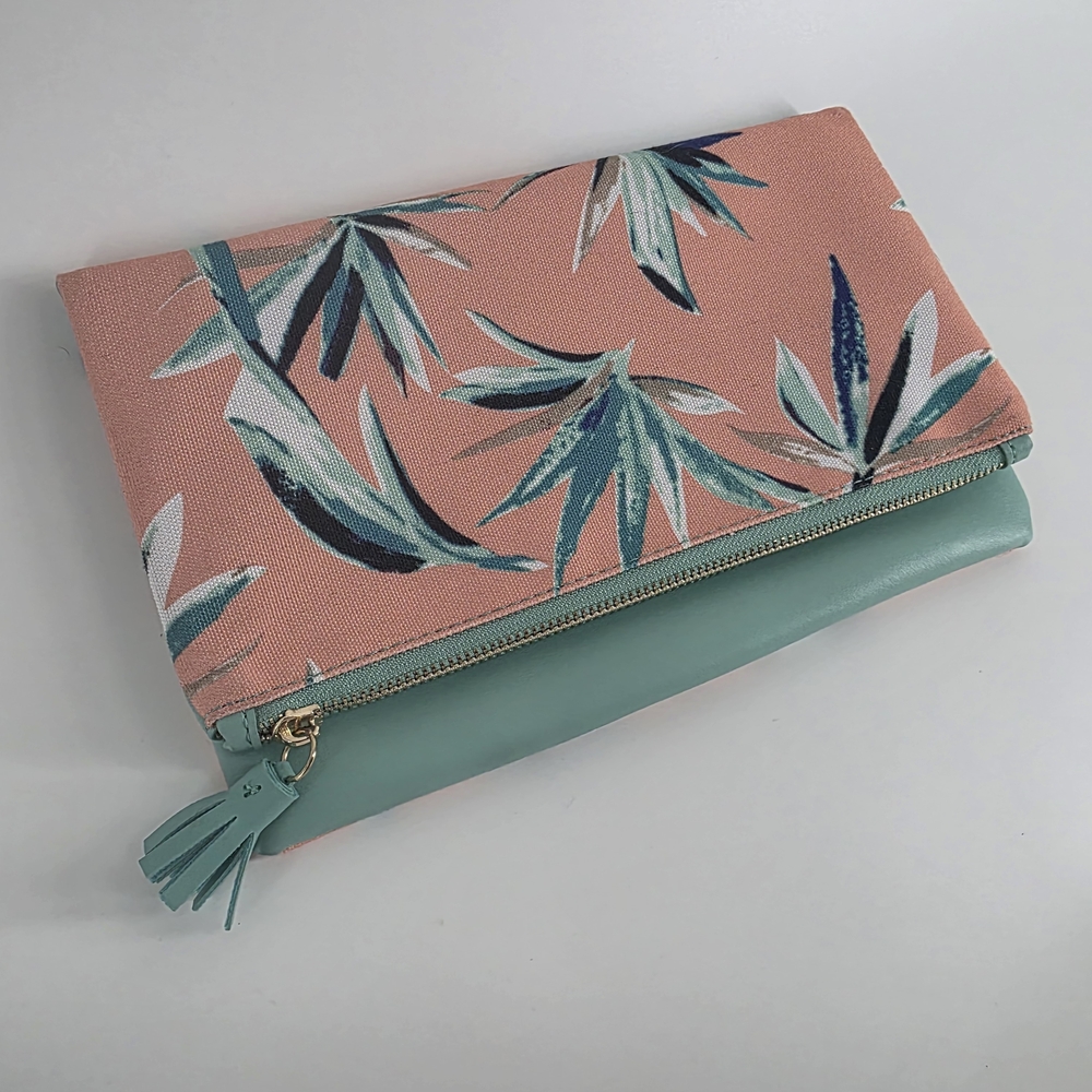 RACHEL PALLY Paradise Reversible Aqua Floral Clutch Purse Tropical Clean Girl